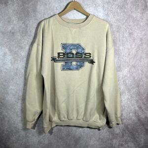 BOSS Sweater‎ Mens Size XL Beige Embroidered Crew Neck Long Sleeves 90s Y2K